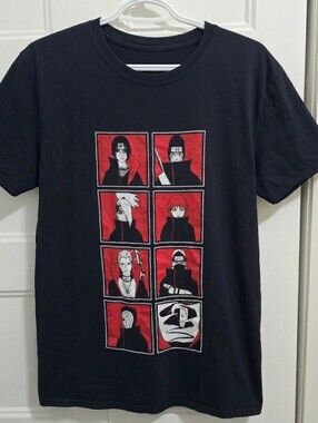 Men's Black Short Sleeve Graphic Anime Panel Tee - Black/Red